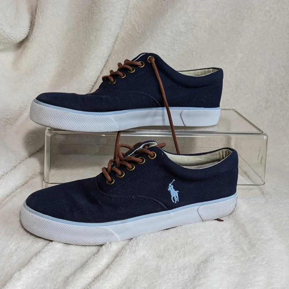 Polo‎ Ralph Lauren Men's Navy Blue Canvas Sneakers Preppy Casual Activewear  7.5
